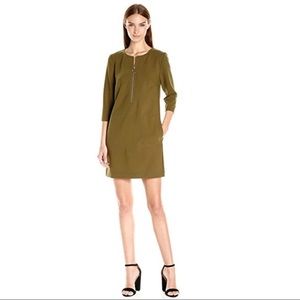 Trina Turk Olive Shift Dress with Front Zip